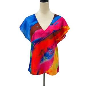 Alana Kay Art Bright Bold Colorful Watercolor Tie Dye Lightweight Blouse